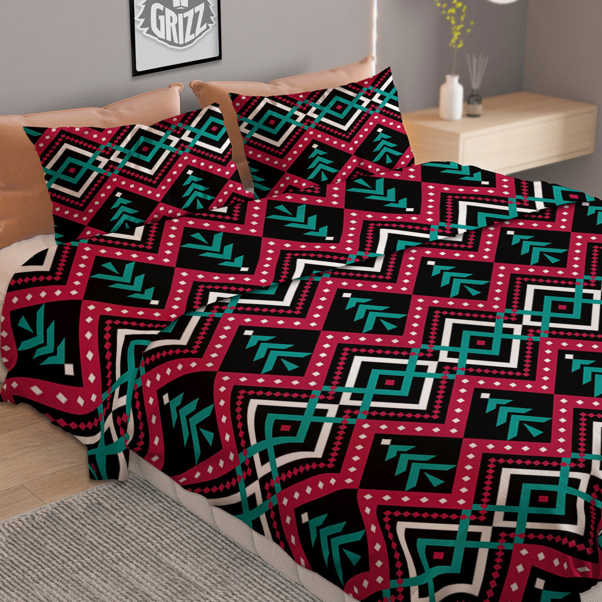 Merry Christmas Zigzag Print Pattern Duvet Cover Bedding Set