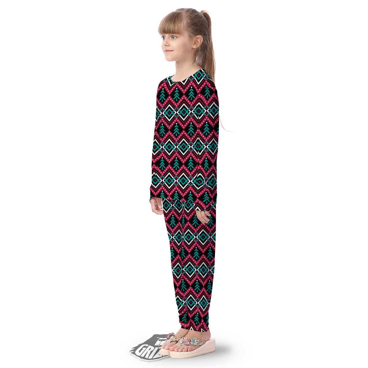 Merry Christmas Zigzag Print Pattern Kid's Pajamas-grizzshop