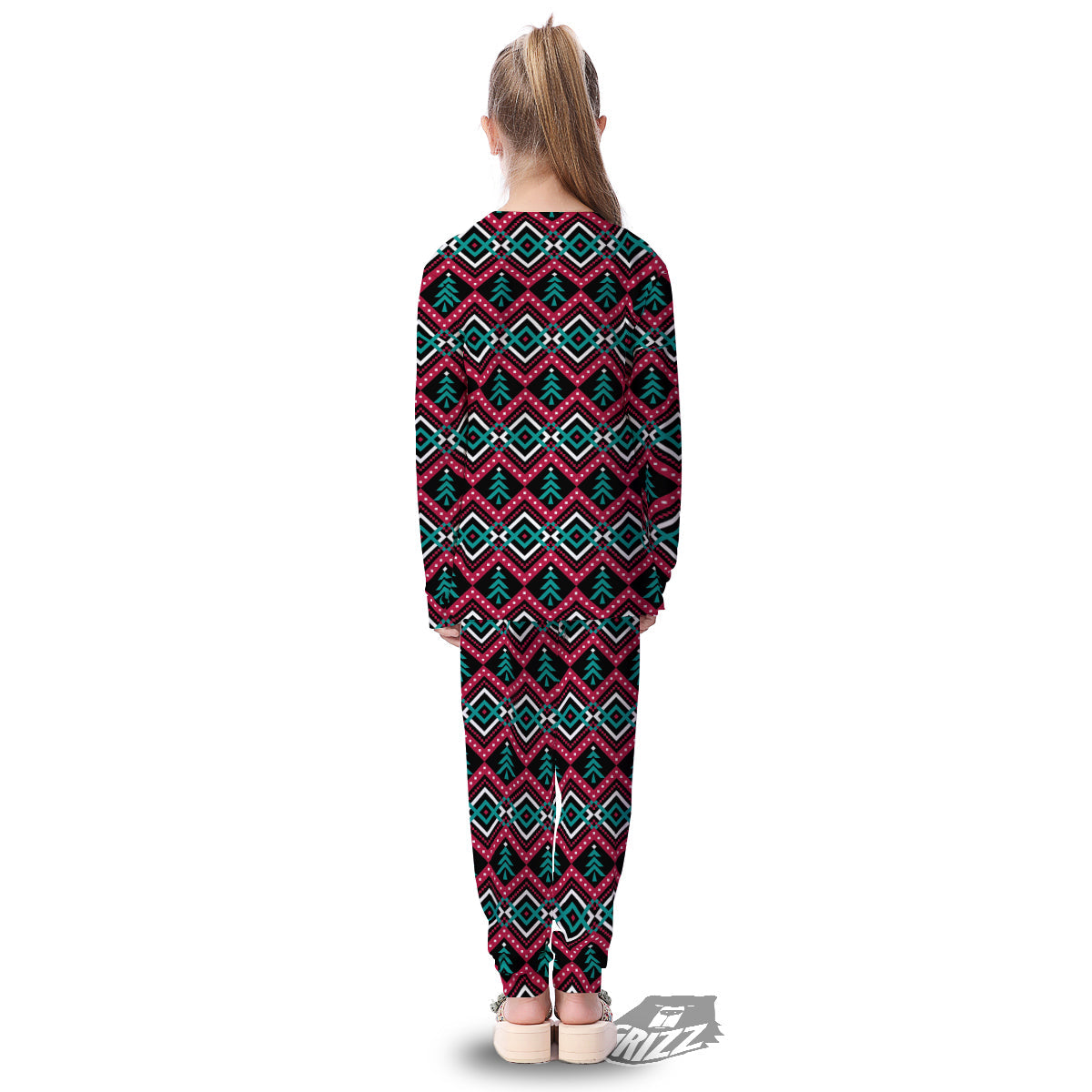 Merry Christmas Zigzag Print Pattern Kid's Pajamas-grizzshop