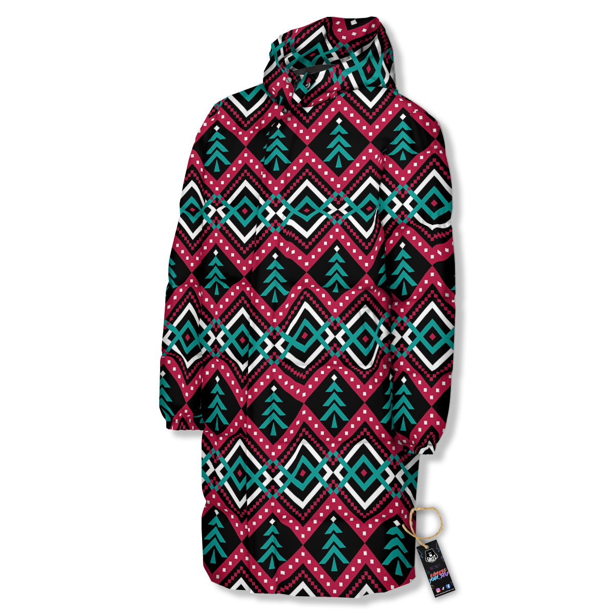 Merry Christmas Zigzag Print Pattern Long Down Jacket-grizzshop