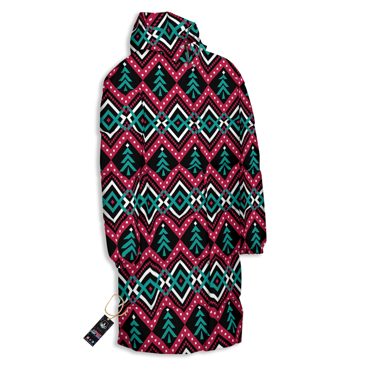 Merry Christmas Zigzag Print Pattern Long Down Jacket-grizzshop