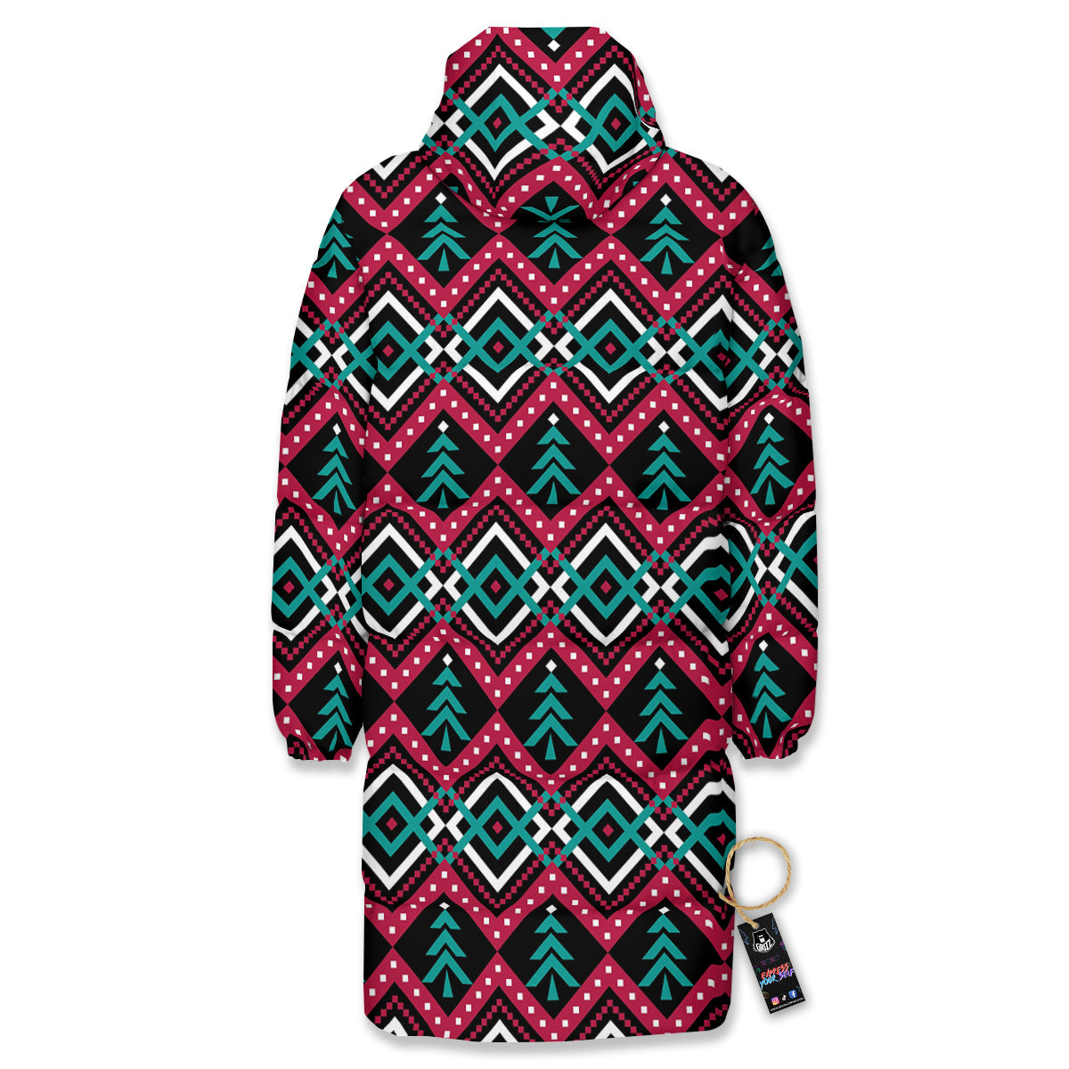 Merry Christmas Zigzag Print Pattern Long Down Jacket-grizzshop