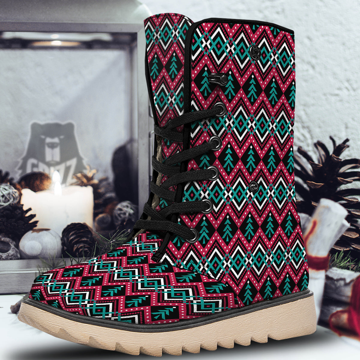 Merry Christmas Zigzag Print Pattern Snow Boots-grizzshop