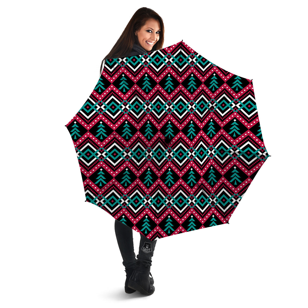 Merry Christmas Zigzag Print Pattern Umbrella-grizzshop