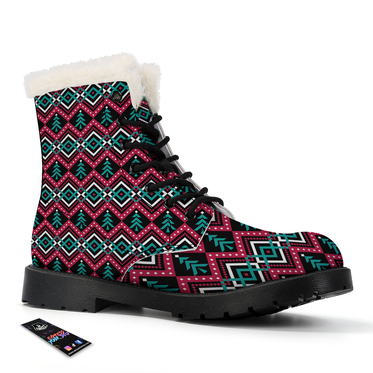 Merry Christmas Zigzag Print Pattern Winter Boots-grizzshop