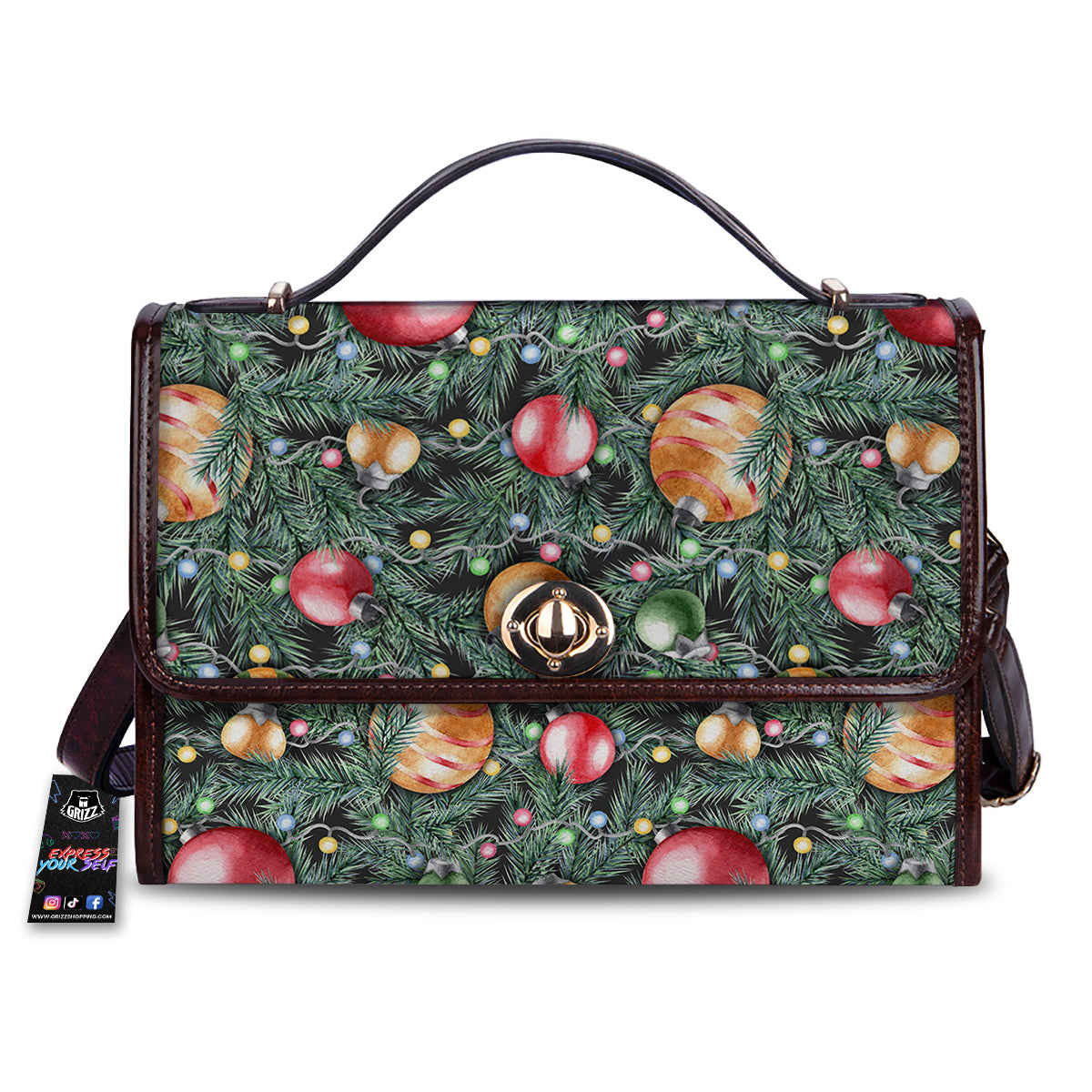 Merry Christmas Watercolor Print Pattern Women's Satchel Bag