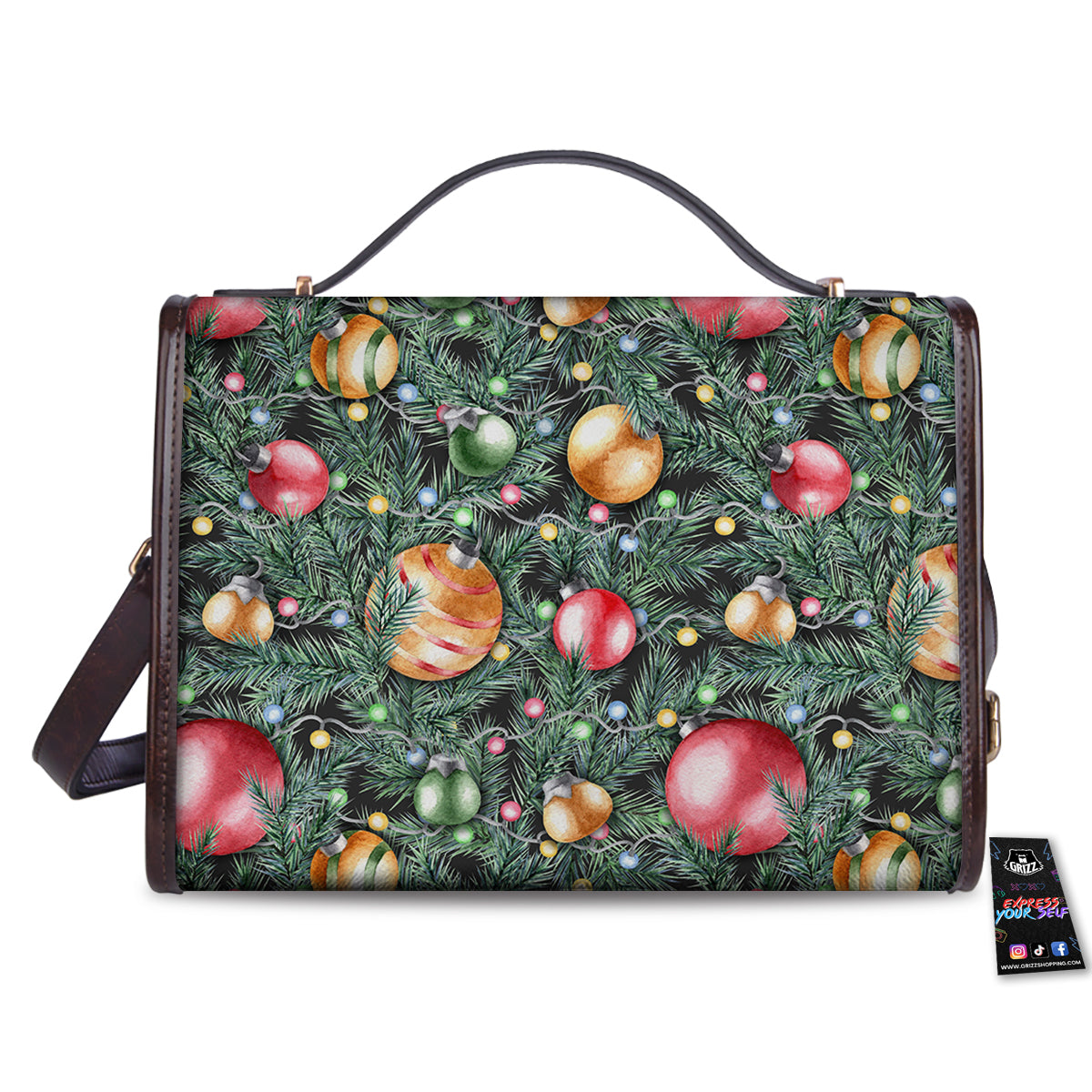 Merry Christmas Watercolor Print Pattern Women's Satchel Bag