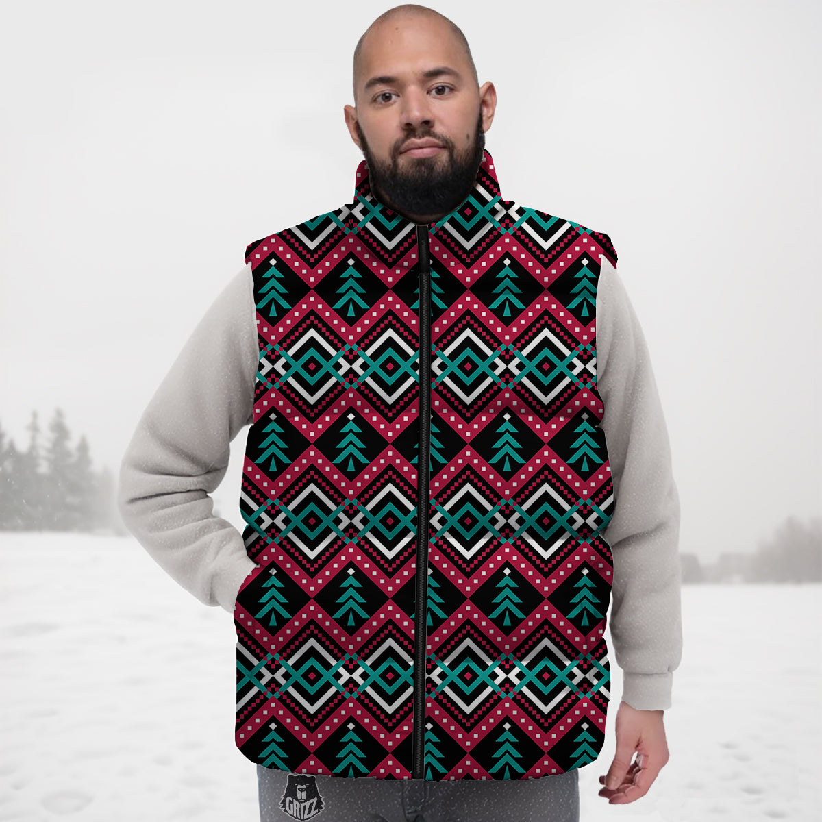 Merry Christmas Zigzag Print Pattern Down Vest