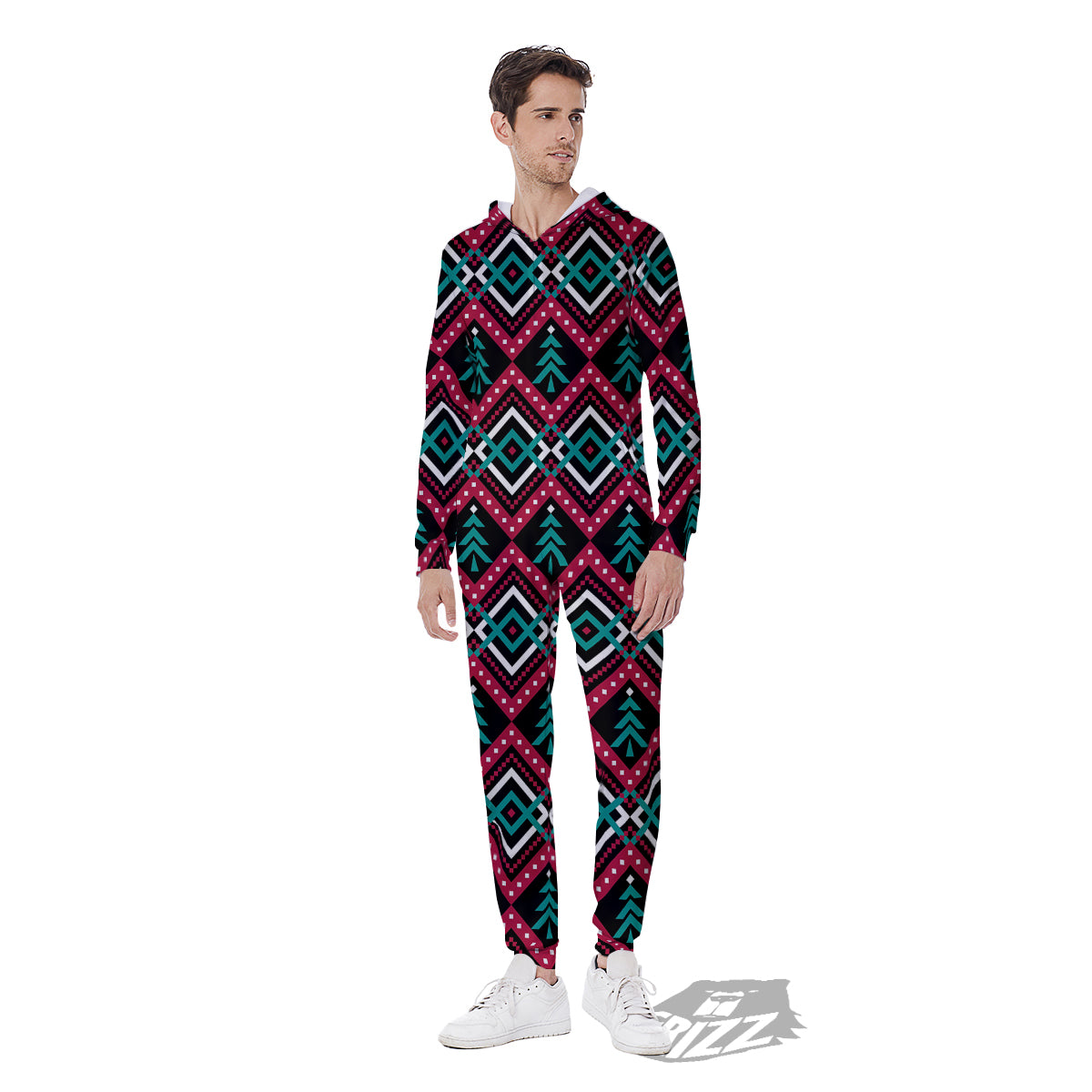 Merry Christmas Zigzag Print Pattern Men's Jumpsuit-grizzshop