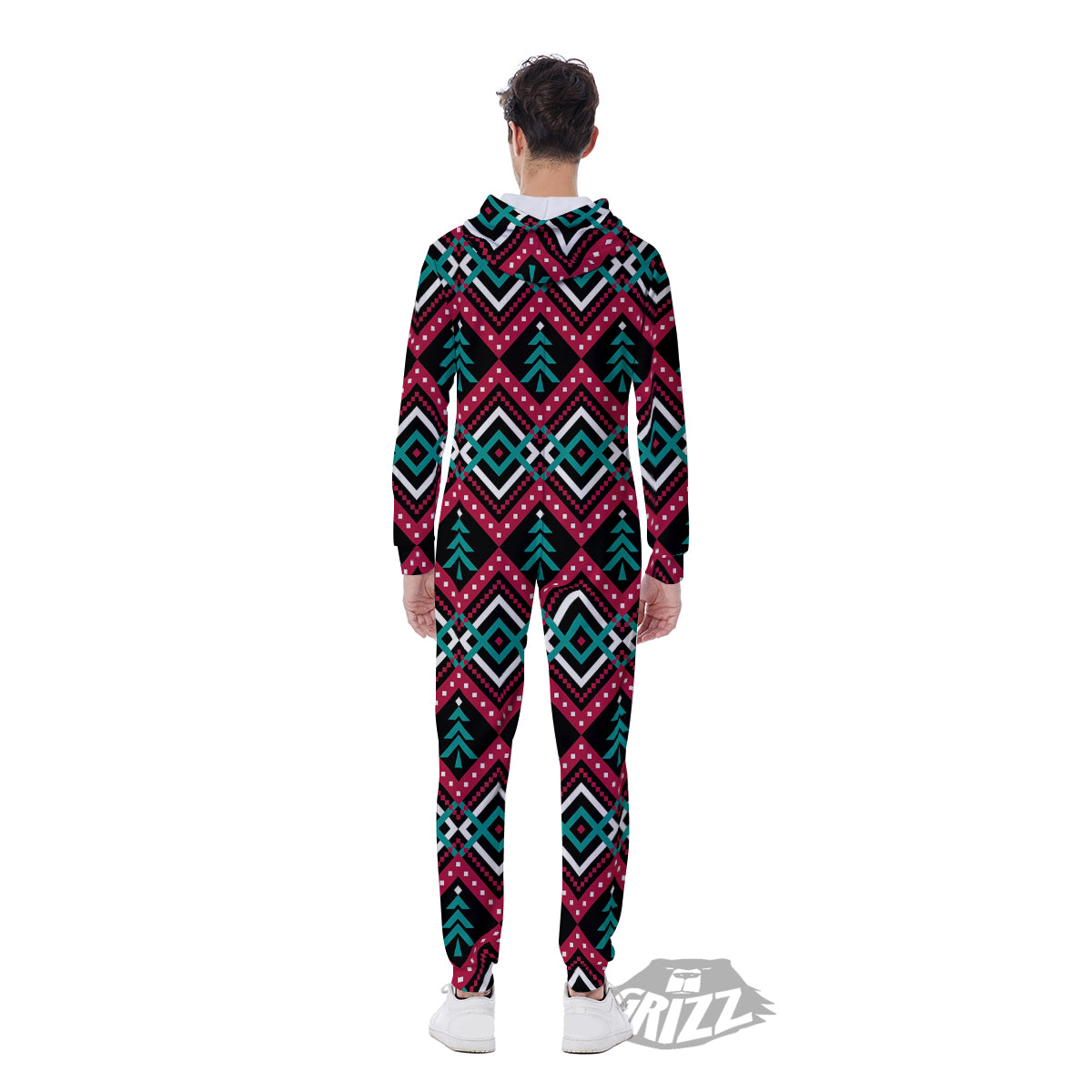 Merry Christmas Zigzag Print Pattern Men's Jumpsuit-grizzshop