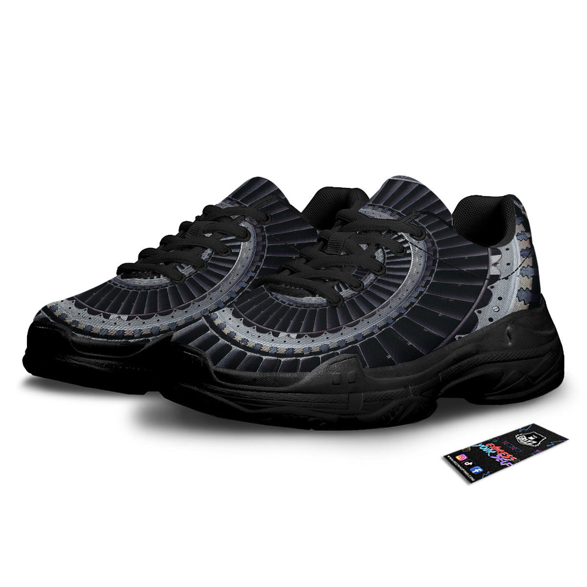 Metal Spiral Dark Navy Print Black Chunky Shoes-grizzshop