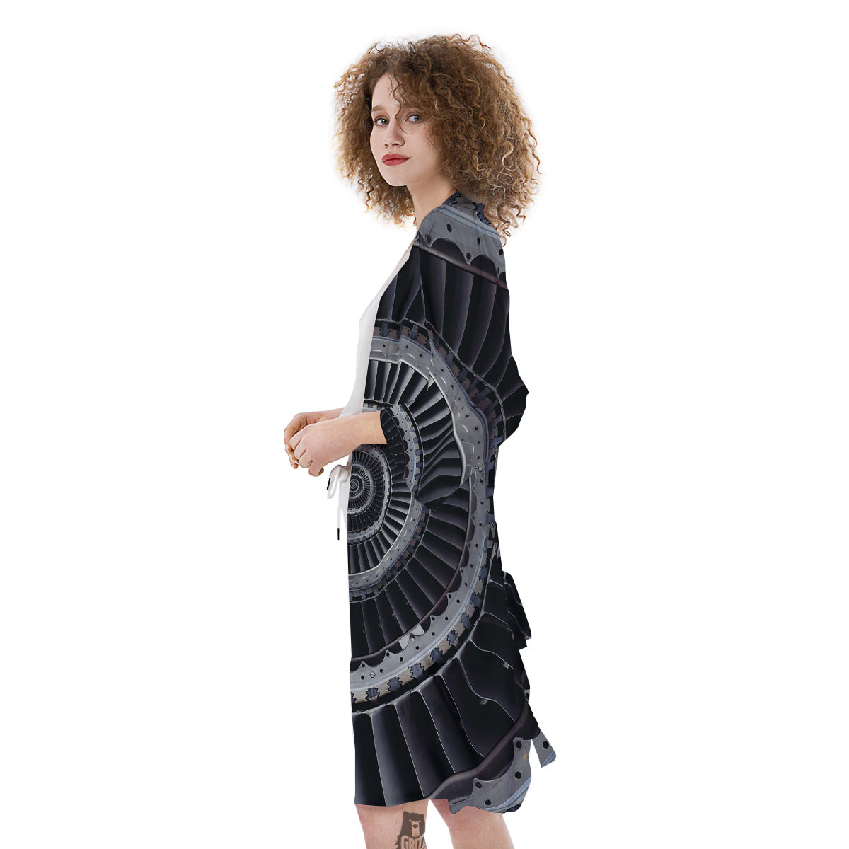 Metal Spiral Dark Navy Print Kimono-grizzshop