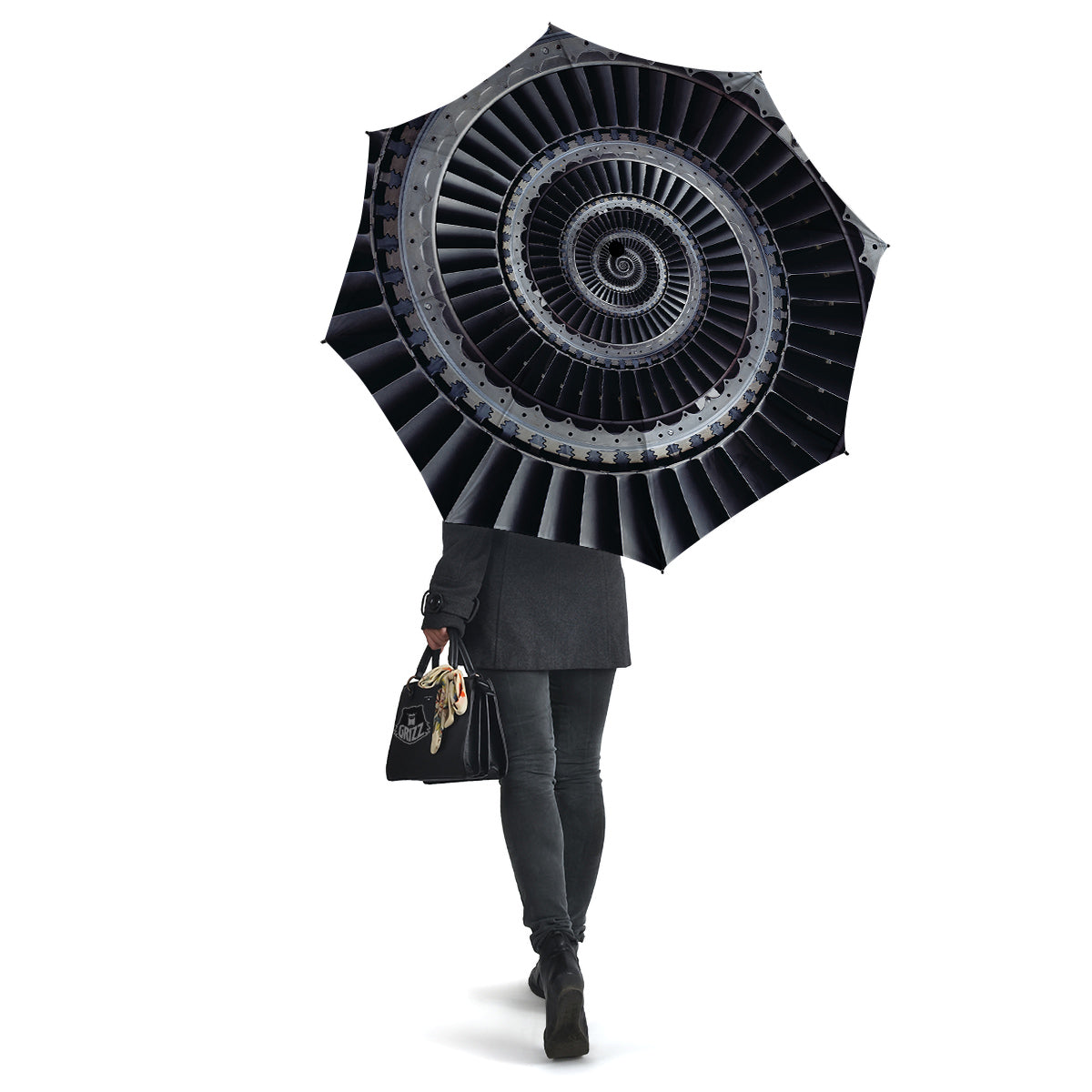 Metal Spiral Dark Navy Print Umbrella-grizzshop