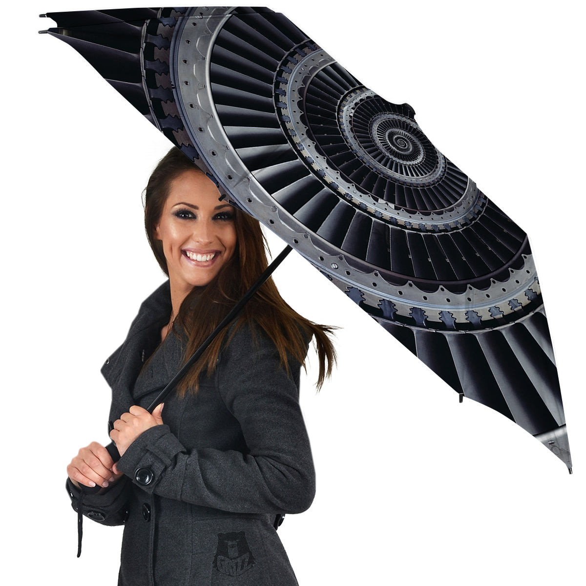 Metal Spiral Dark Navy Print Umbrella-grizzshop