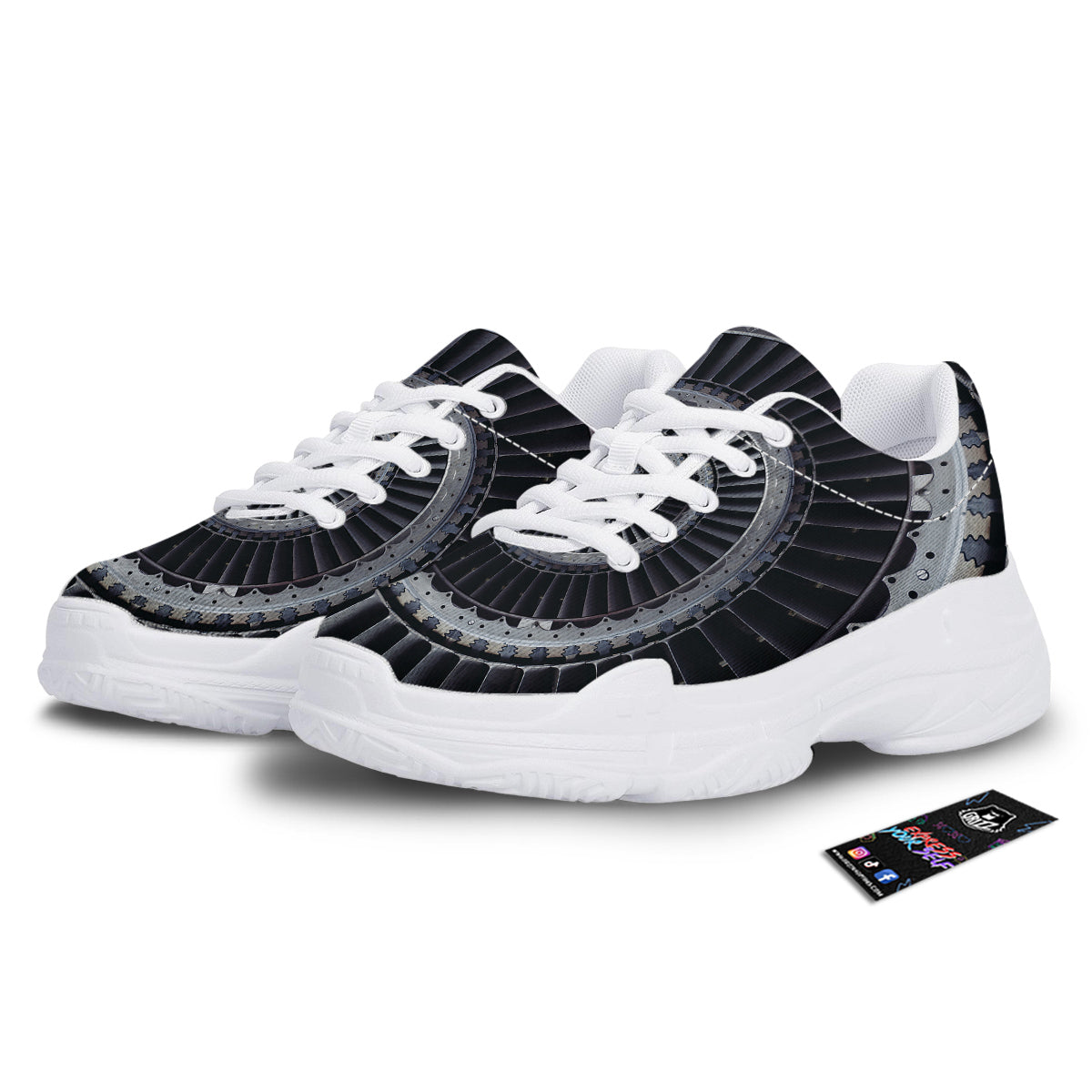 Metal Spiral Dark Navy Print White Chunky Shoes-grizzshop