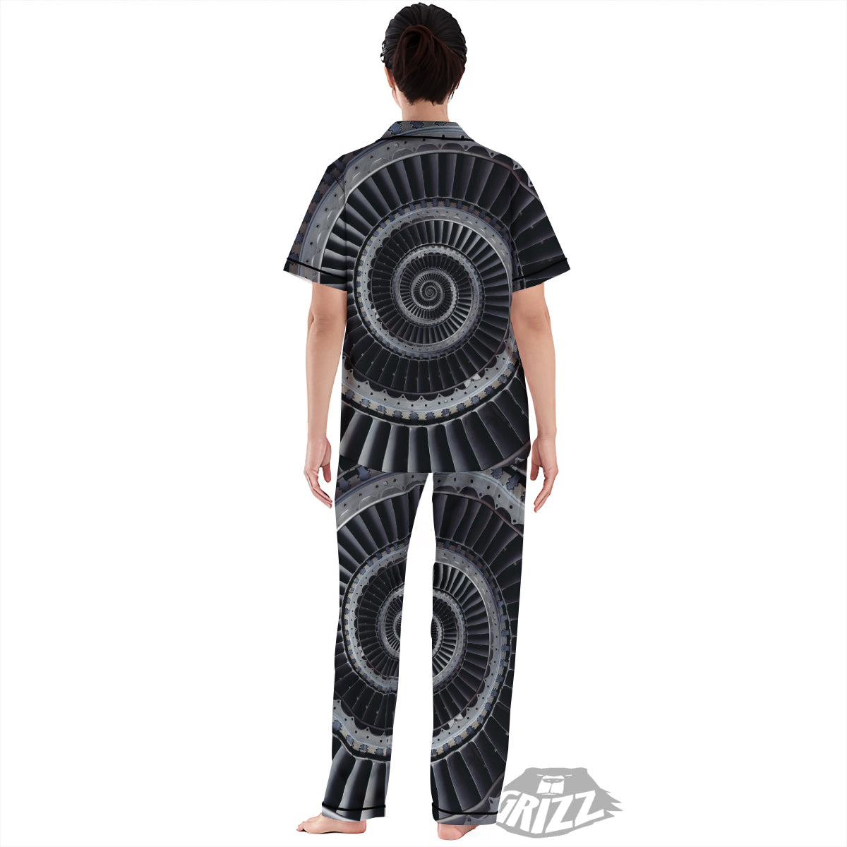 Metal Spiral Dark Navy Print Women's Pajamas Set-grizzshop