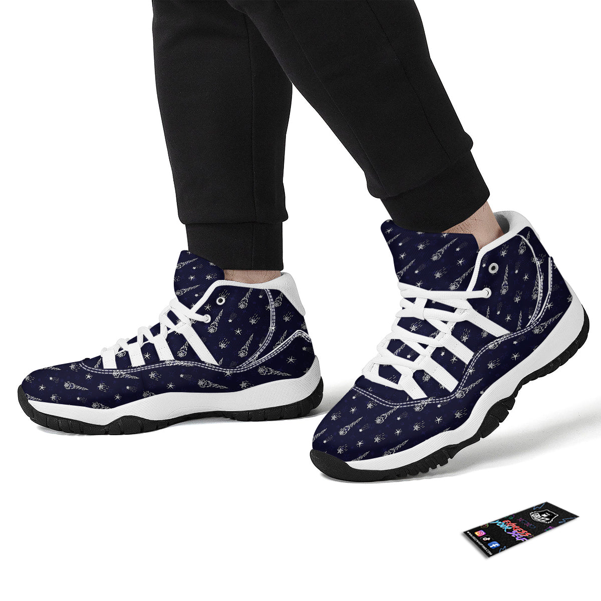 Meteor And White Star Print Pattern White Bball Shoes-grizzshop