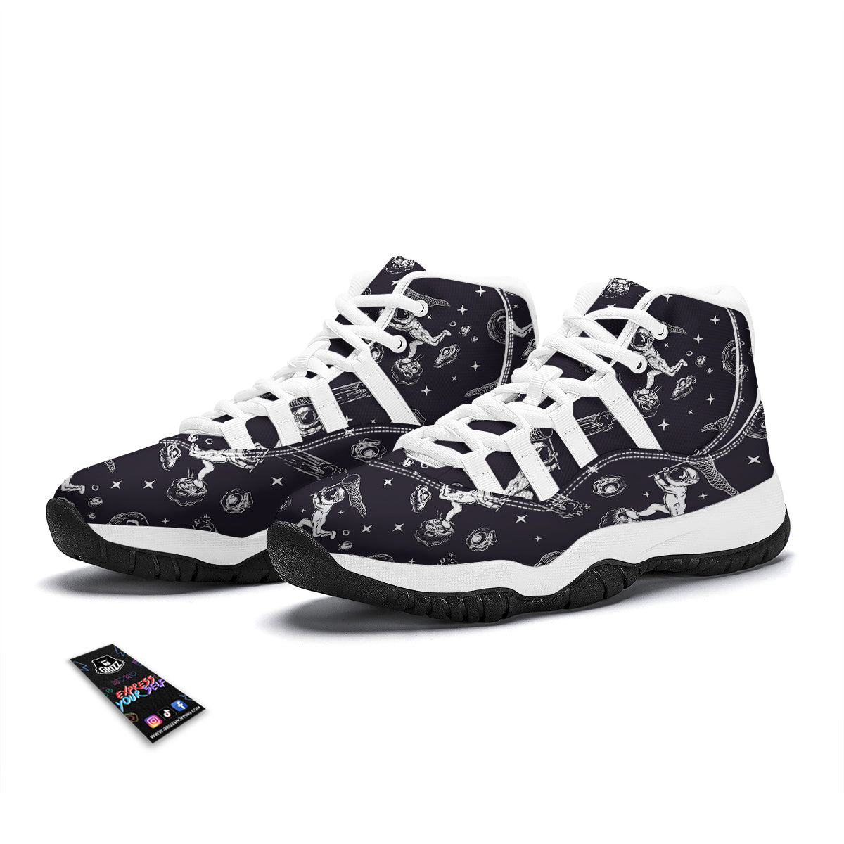 Metero Astronaut Print Pattern White Bball Shoes-grizzshop