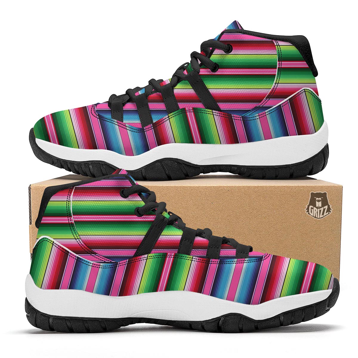 Mexican Blanket Baja Serape Pattern Print Black Bball Shoes-grizzshop