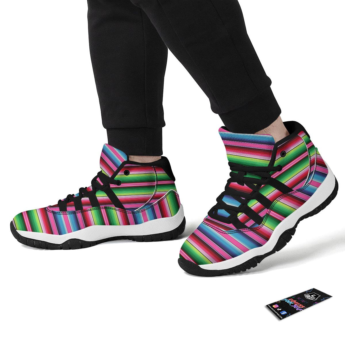 Mexican Blanket Baja Serape Pattern Print Black Bball Shoes-grizzshop