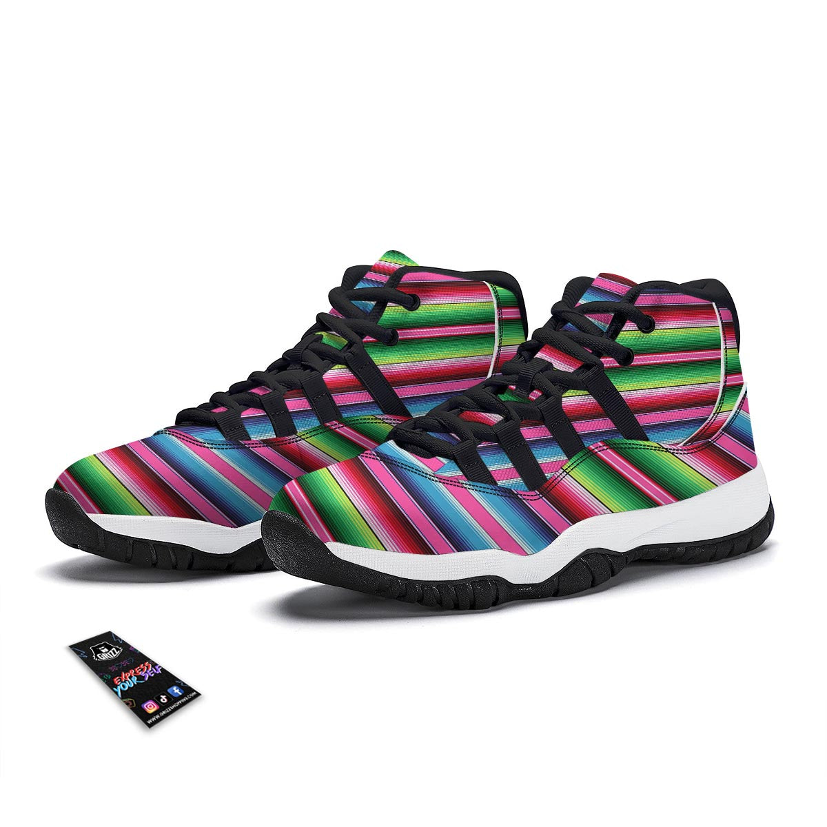 Mexican Blanket Baja Serape Pattern Print Black Bball Shoes-grizzshop