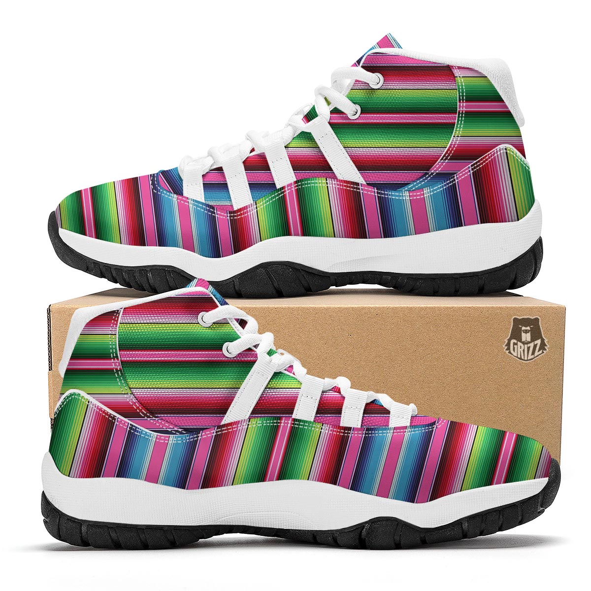 Mexican Blanket Baja Serape Pattern Print White Bball Shoes-grizzshop