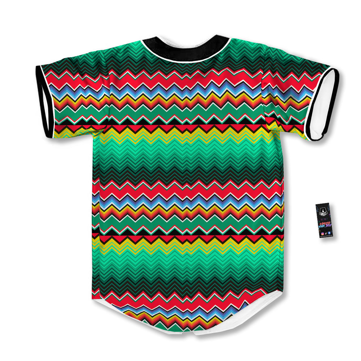 Mexican Blanket Zigzag Colorful Print Baseball Jersey-grizzshop