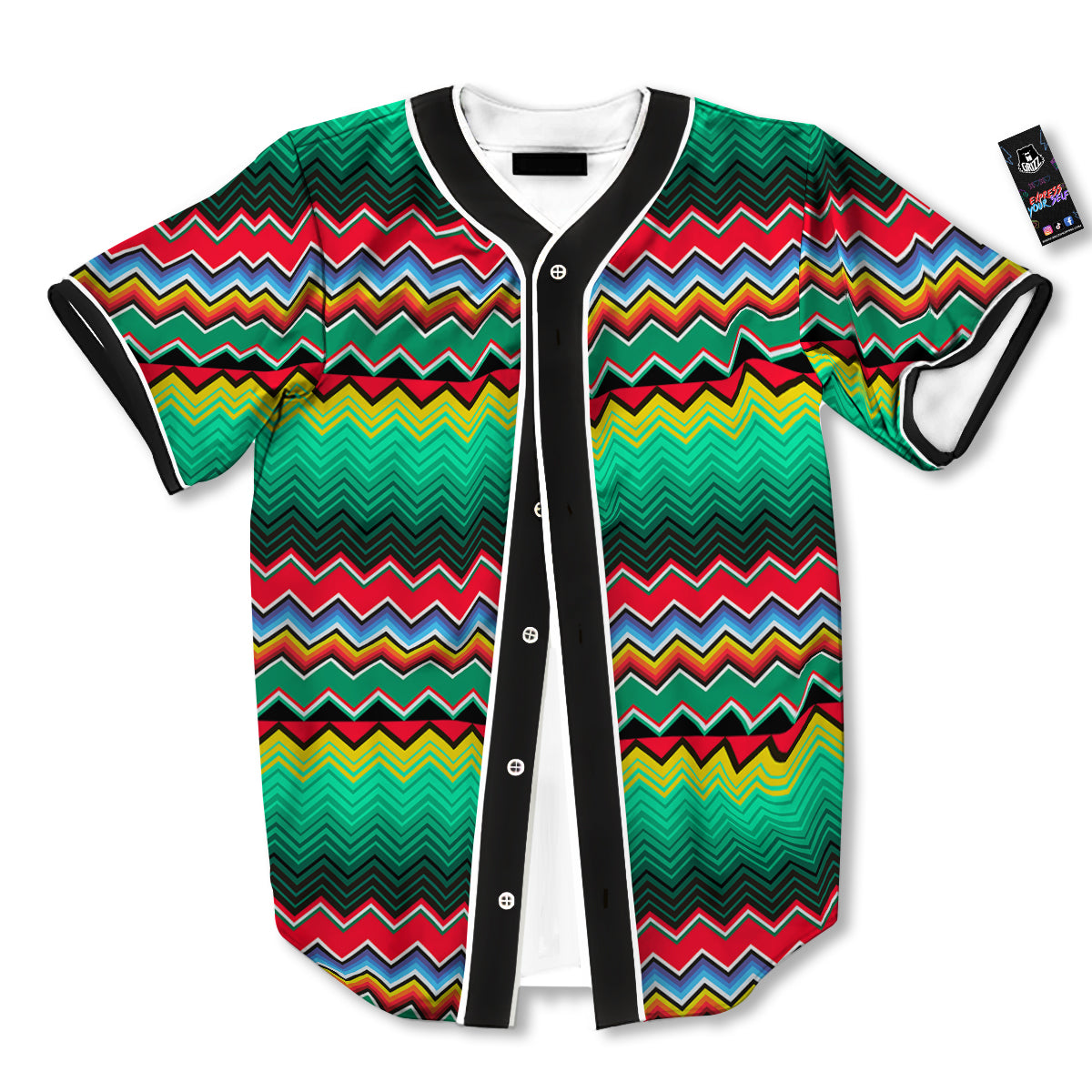 Mexican Blanket Zigzag Colorful Print Baseball Jersey-grizzshop