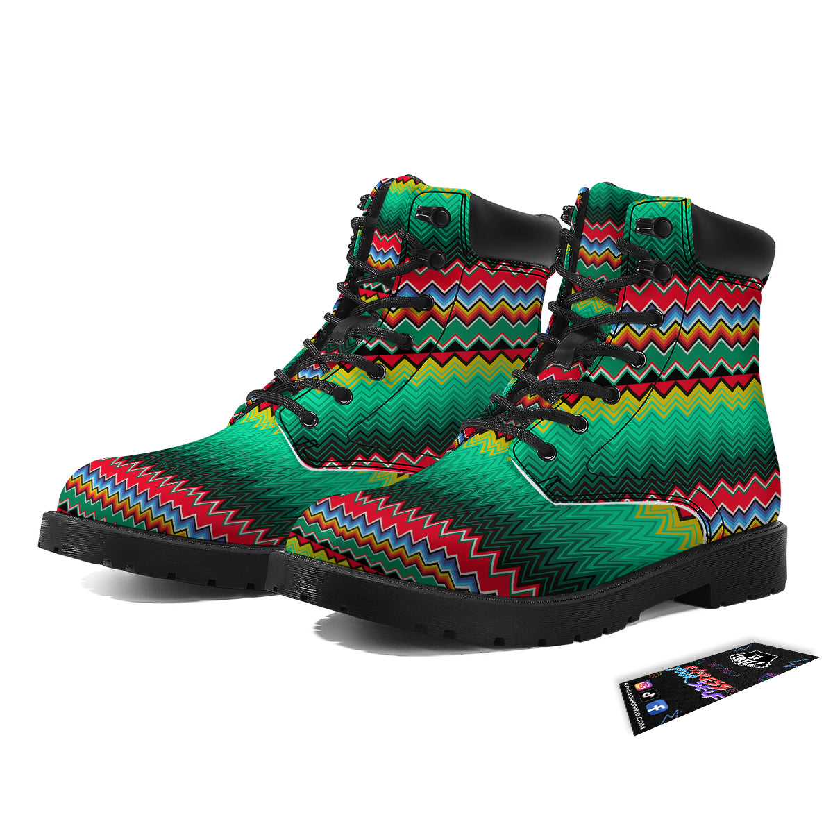 Mexican Blanket Zigzag Colorful Print Boots-grizzshop
