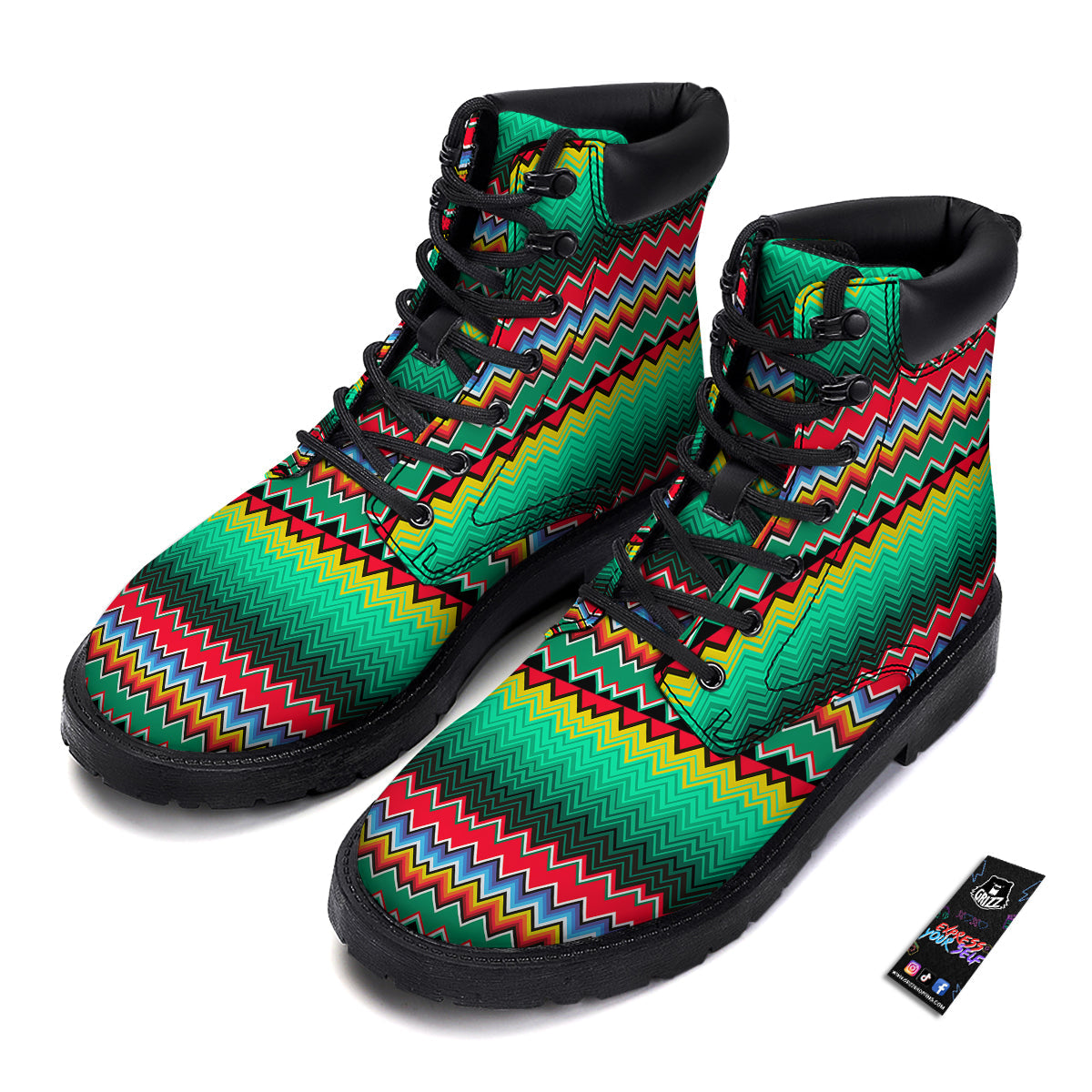 Mexican Blanket Zigzag Colorful Print Boots-grizzshop