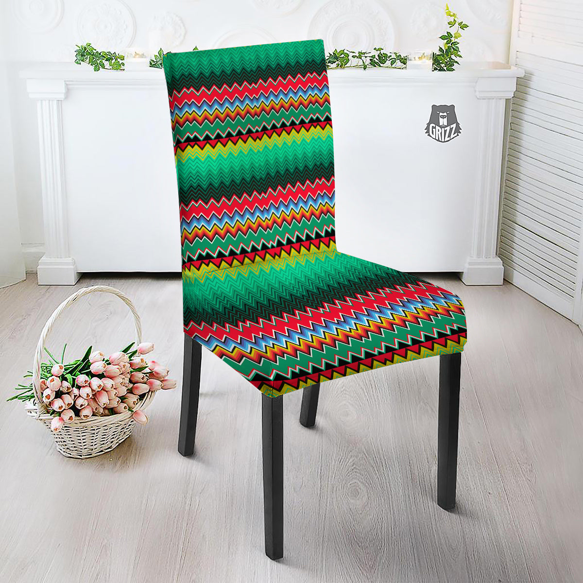 Mexican Blanket Zigzag Colorful Print Dining Chair Slipcover-grizzshop