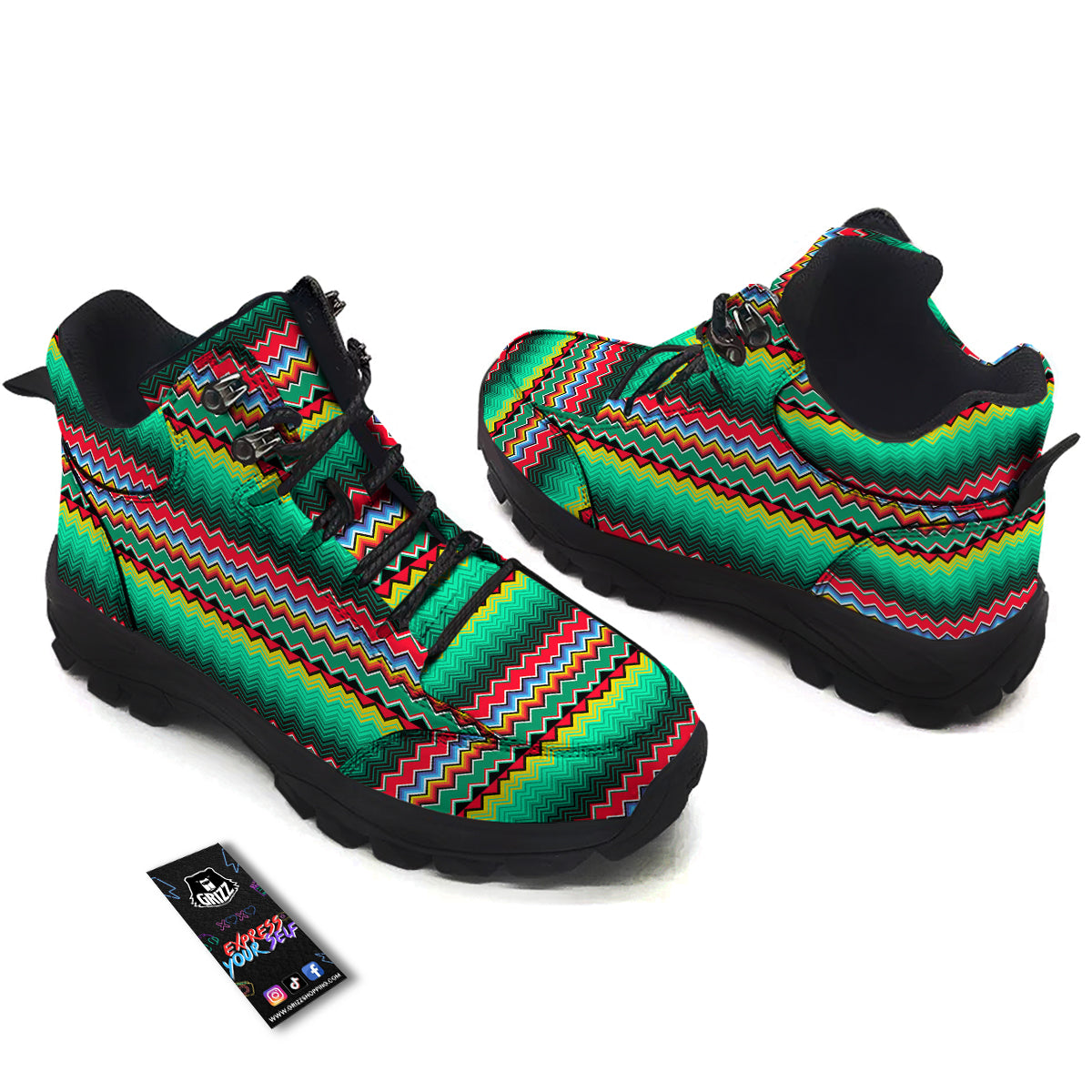 Mexican Blanket Zigzag Colorful Print Hiking Shoes-grizzshop