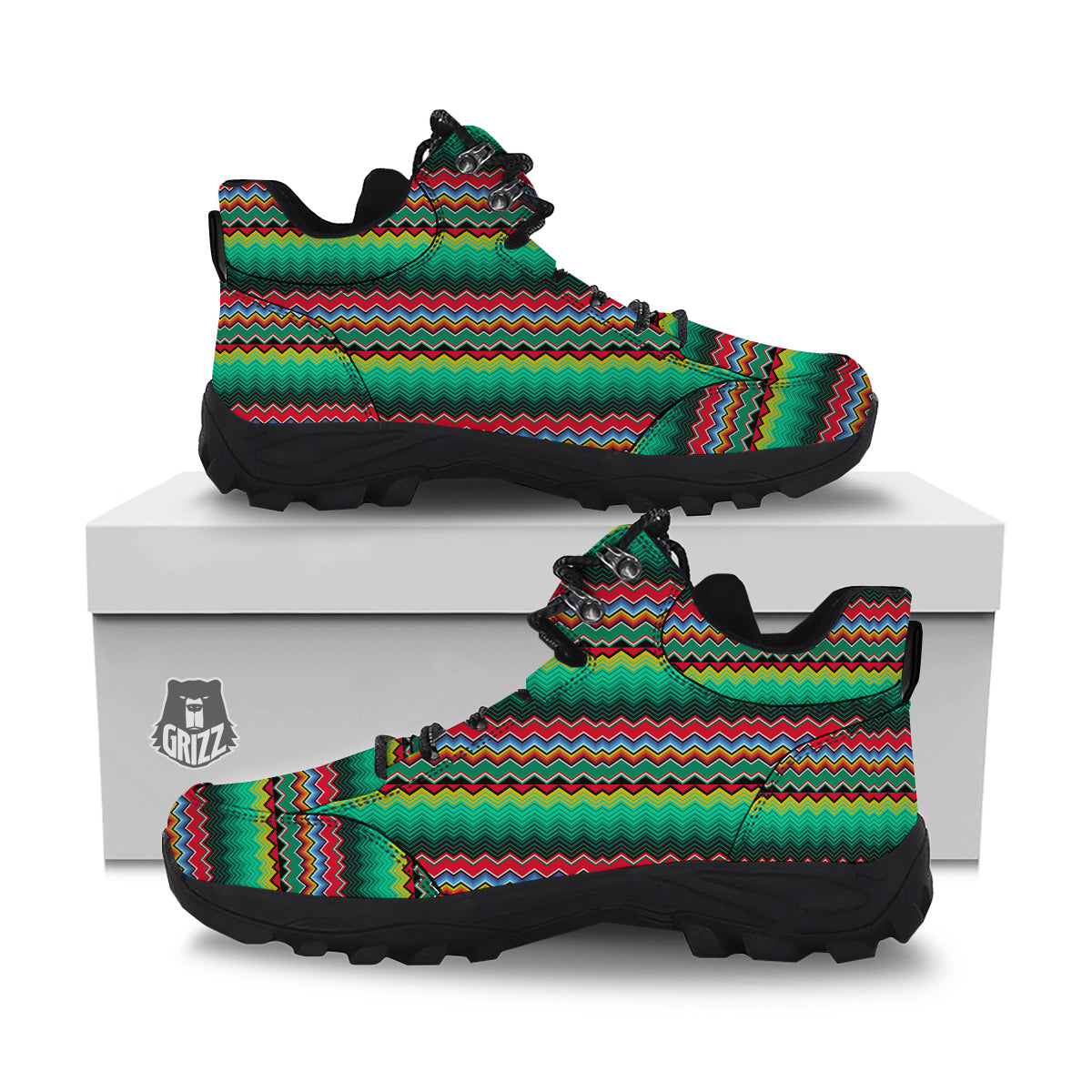 Mexican Blanket Zigzag Colorful Print Hiking Shoes-grizzshop