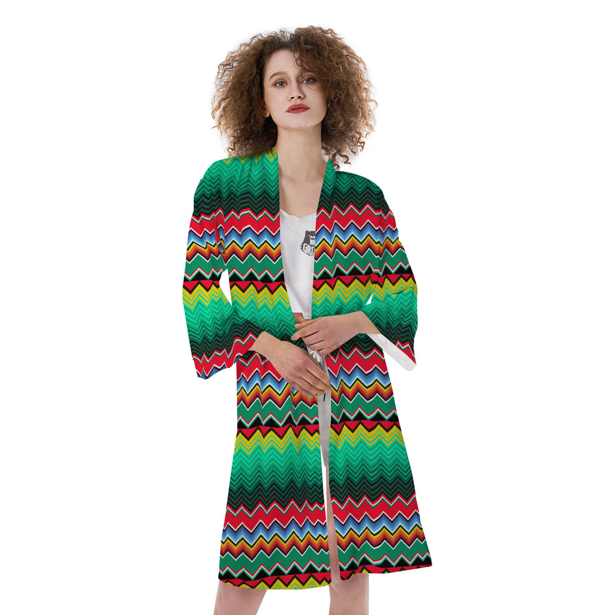 Mexican Blanket Zigzag Colorful Print Kimono-grizzshop