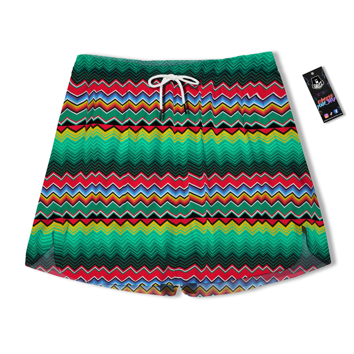 Mexican Blanket Zigzag Colorful Print Men's Running Shorts-grizzshop