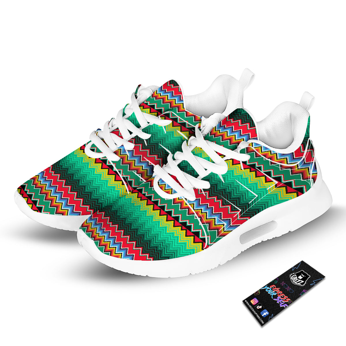 Mexican Blanket Zigzag Colorful Print Tennis Shoes-grizzshop