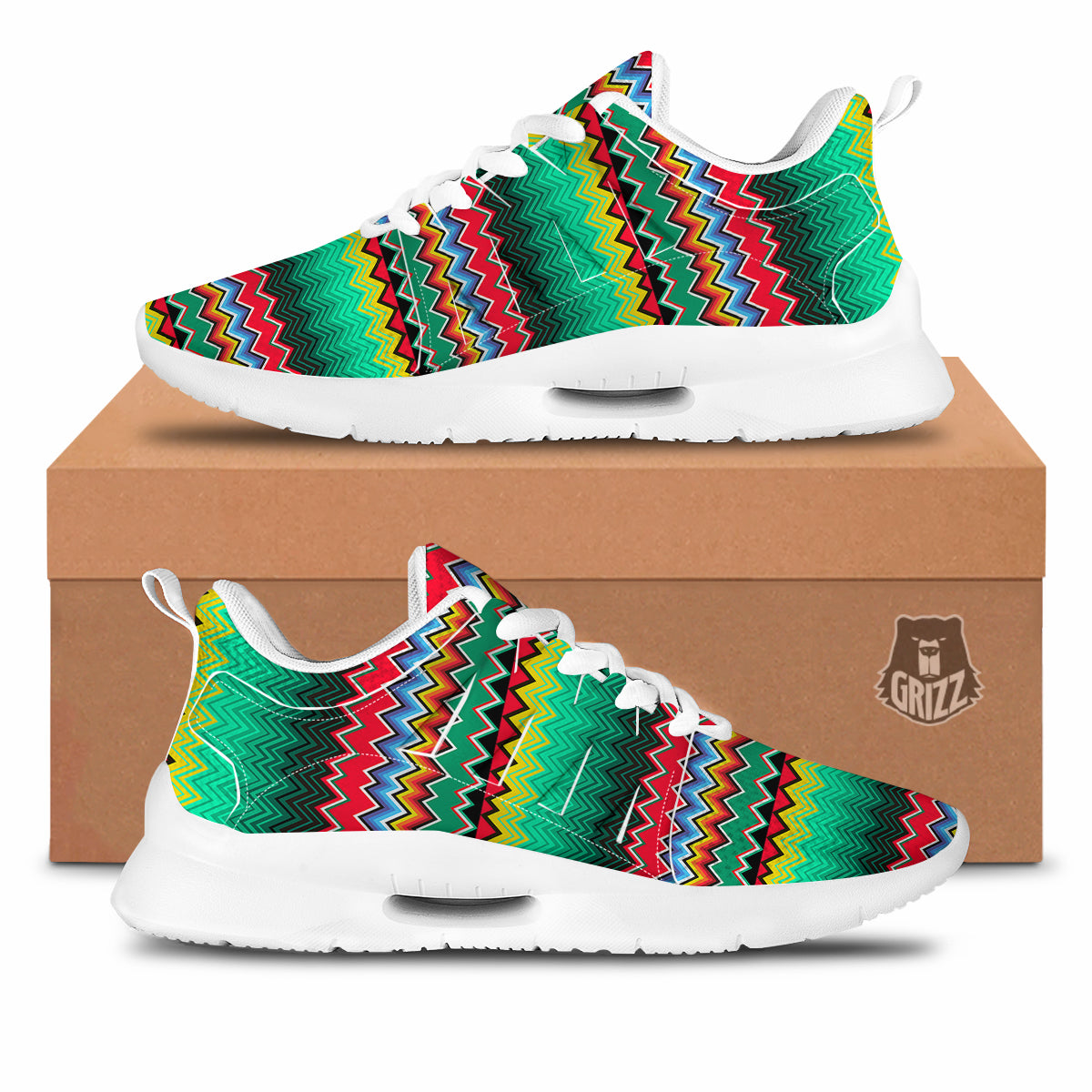 Mexican Blanket Zigzag Colorful Print Tennis Shoes-grizzshop