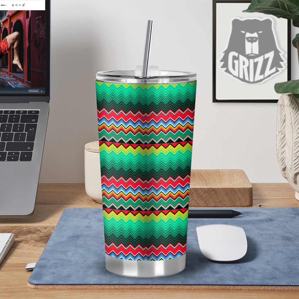 Mexican Blanket Zigzag Colorful Print Tumbler-grizzshop