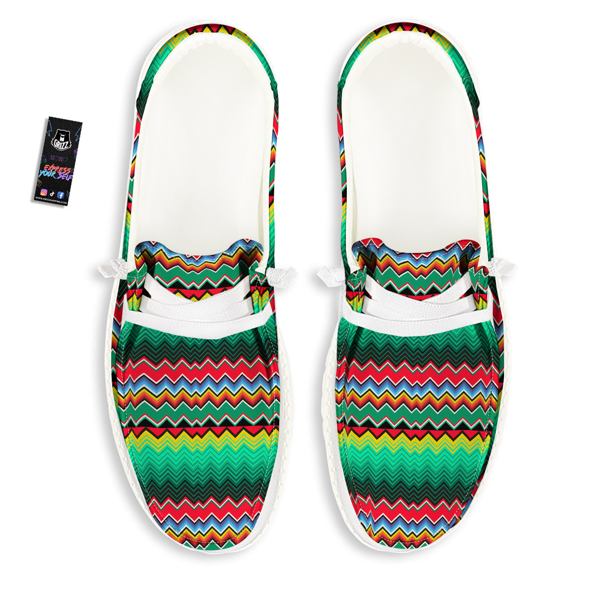 Mexican Blanket Zigzag Colorful Print White Loafers-grizzshop