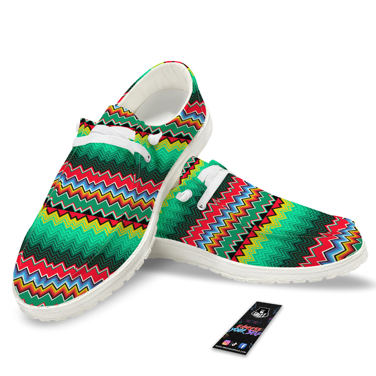 Mexican Blanket Zigzag Colorful Print White Loafers-grizzshop