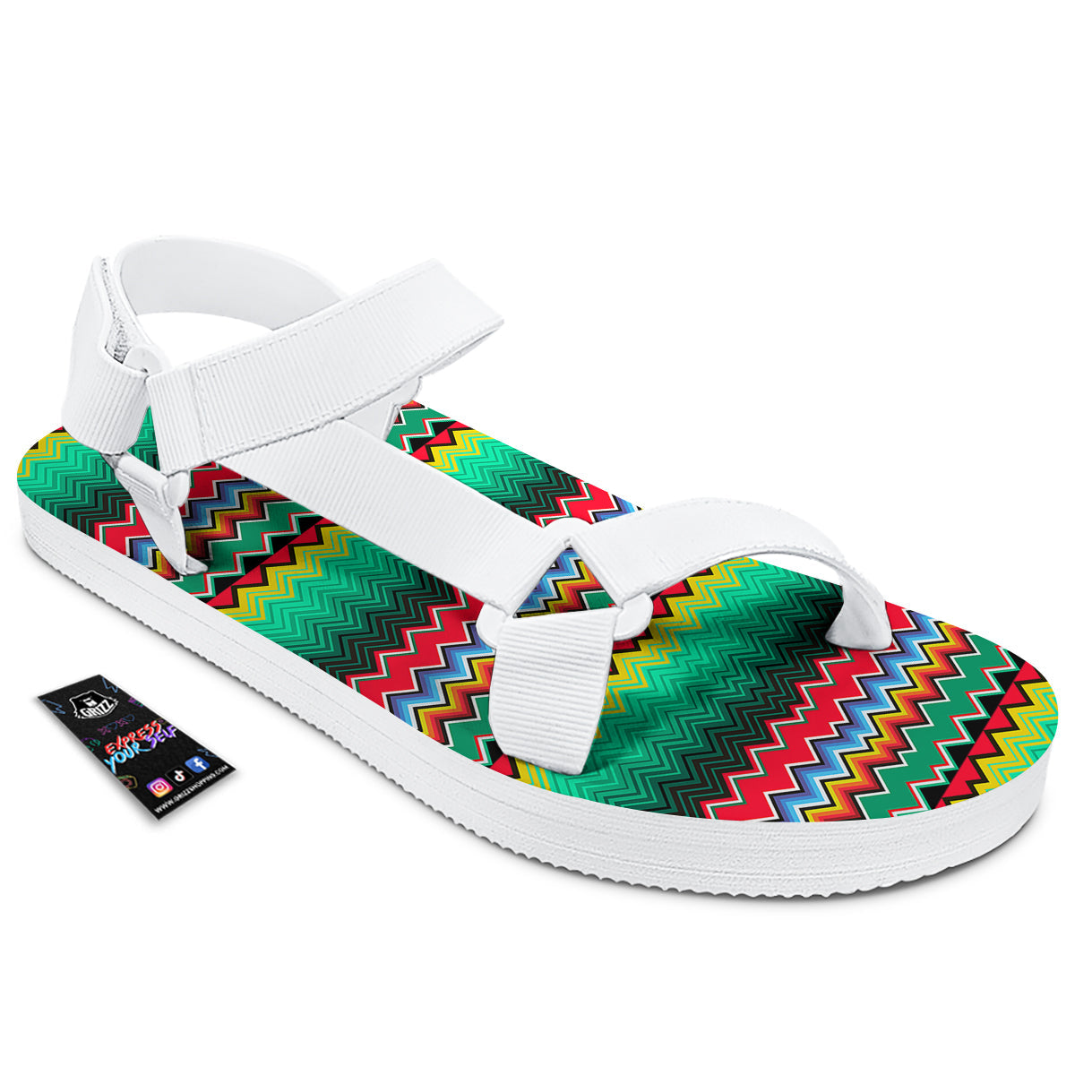 Mexican Blanket Zigzag Colorful Print White Open Toe Sandals-grizzshop
