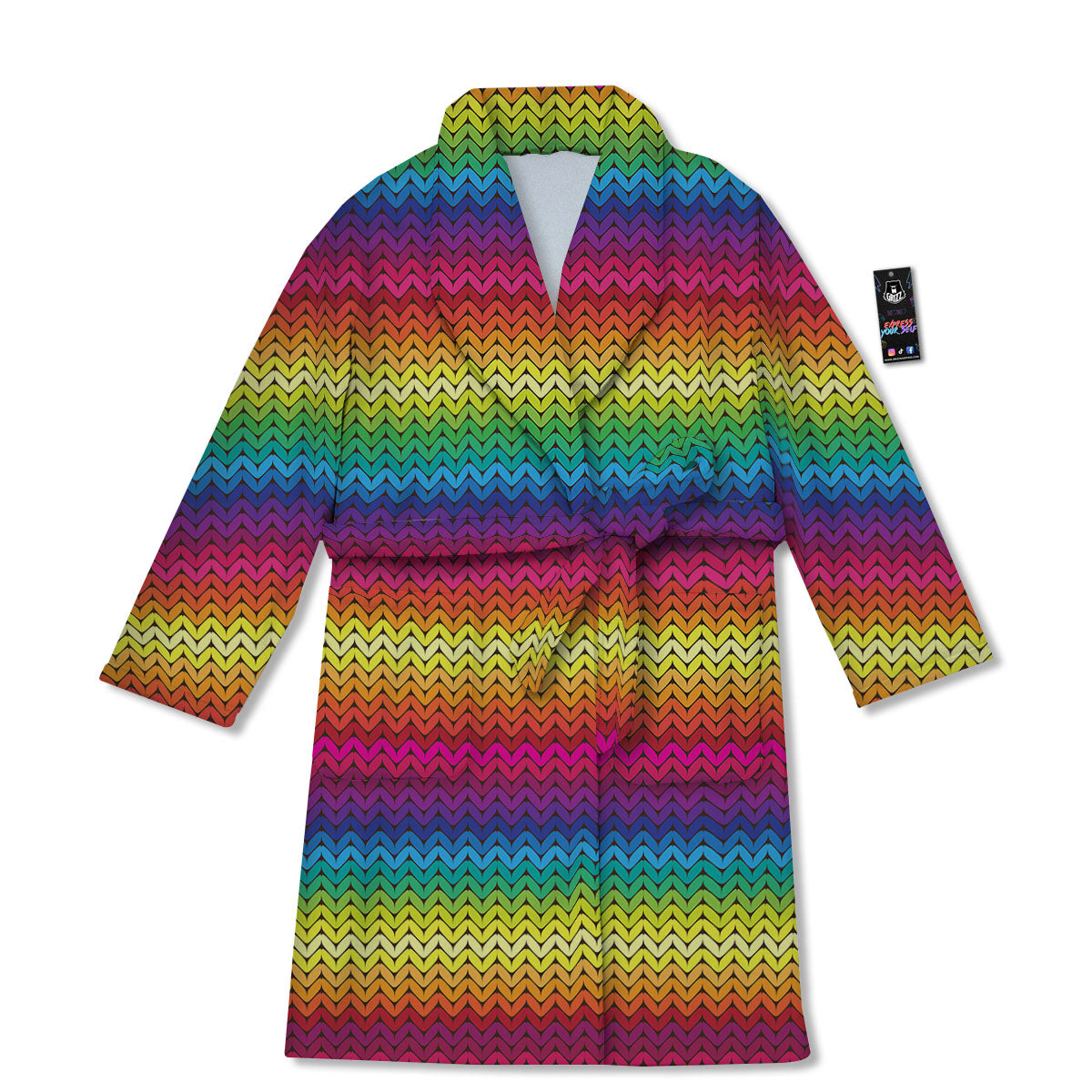 Mexican Rainbow Knitted Print Pattern Bathrobe-grizzshop