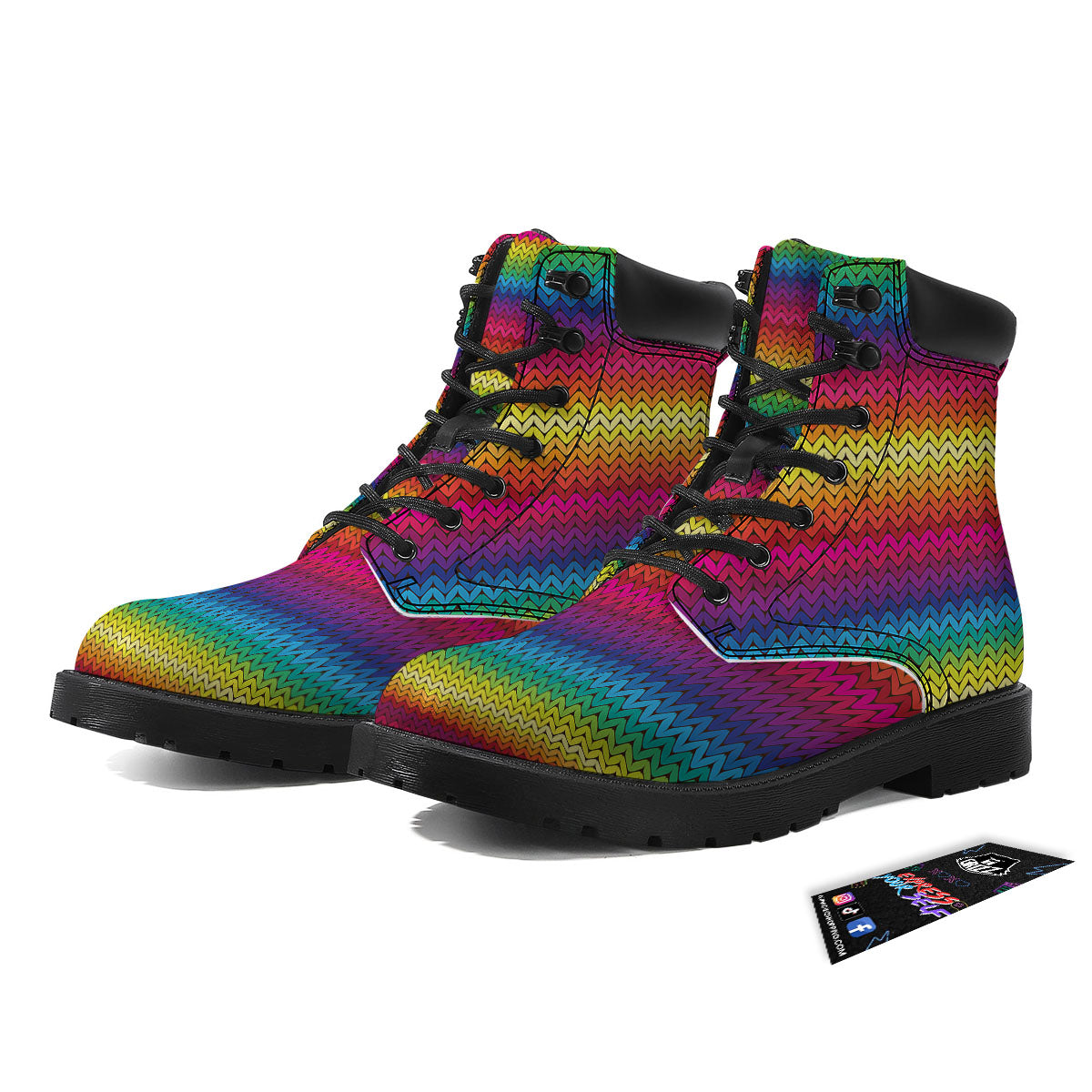 Mexican Rainbow Knitted Print Pattern Boots-grizzshop