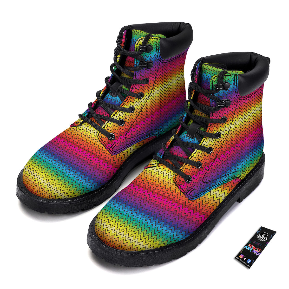 Mexican Rainbow Knitted Print Pattern Boots-grizzshop