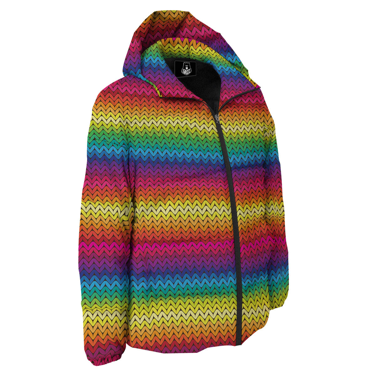 Mexican Rainbow Knitted Print Pattern Down Jacket-grizzshop