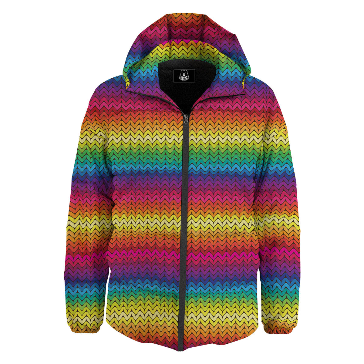Mexican Rainbow Knitted Print Pattern Down Jacket-grizzshop