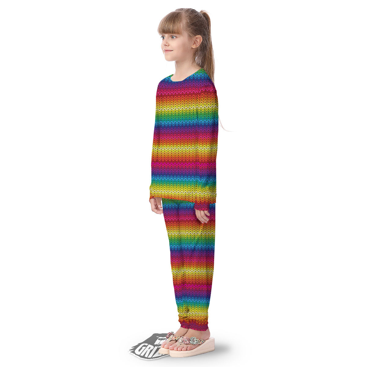 Mexican Rainbow Knitted Print Pattern Kid's Pajamas-grizzshop