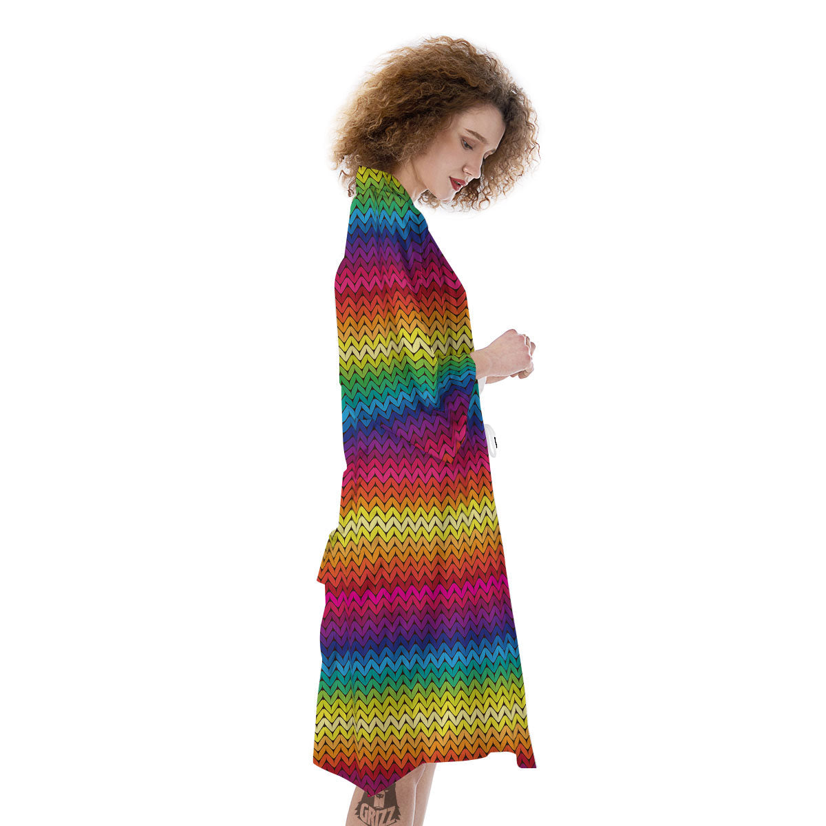 Mexican Rainbow Knitted Print Pattern Kimono-grizzshop