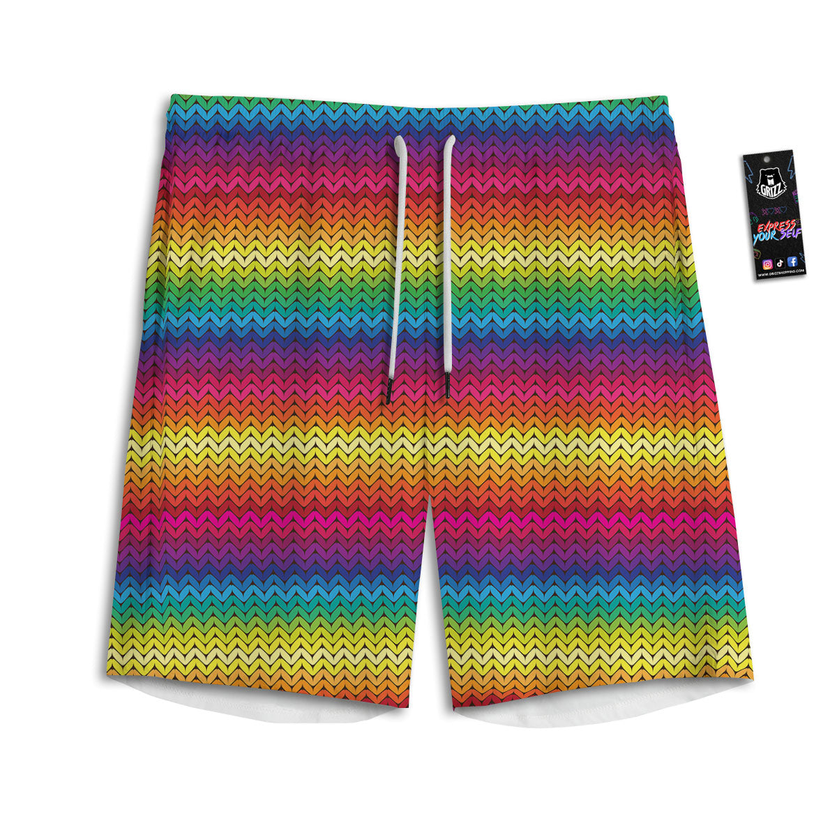 Mexican Rainbow Knitted Print Pattern Men's Athletic Shorts