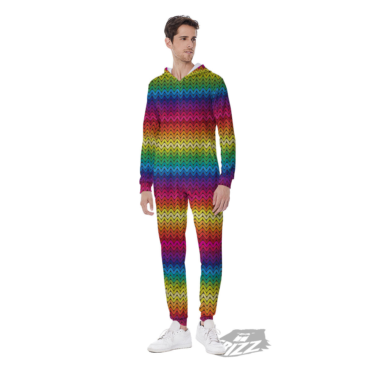 Mexican Rainbow Knitted Print Pattern Men's Jumpsuit-grizzshop